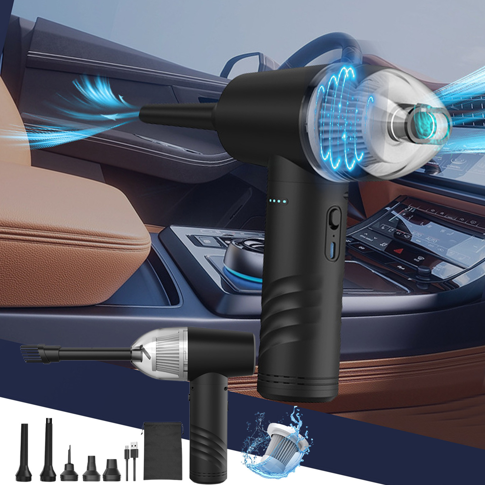 Christmas Clearance Portable Car Vacuum Cleaner - Wireless Handheld 3-in-1 Suction \u0026 Blowing Device with 70W High Power, Rechargeable Lithium Battery, Multiple Nozzles for Car, Home, and Office Clean
